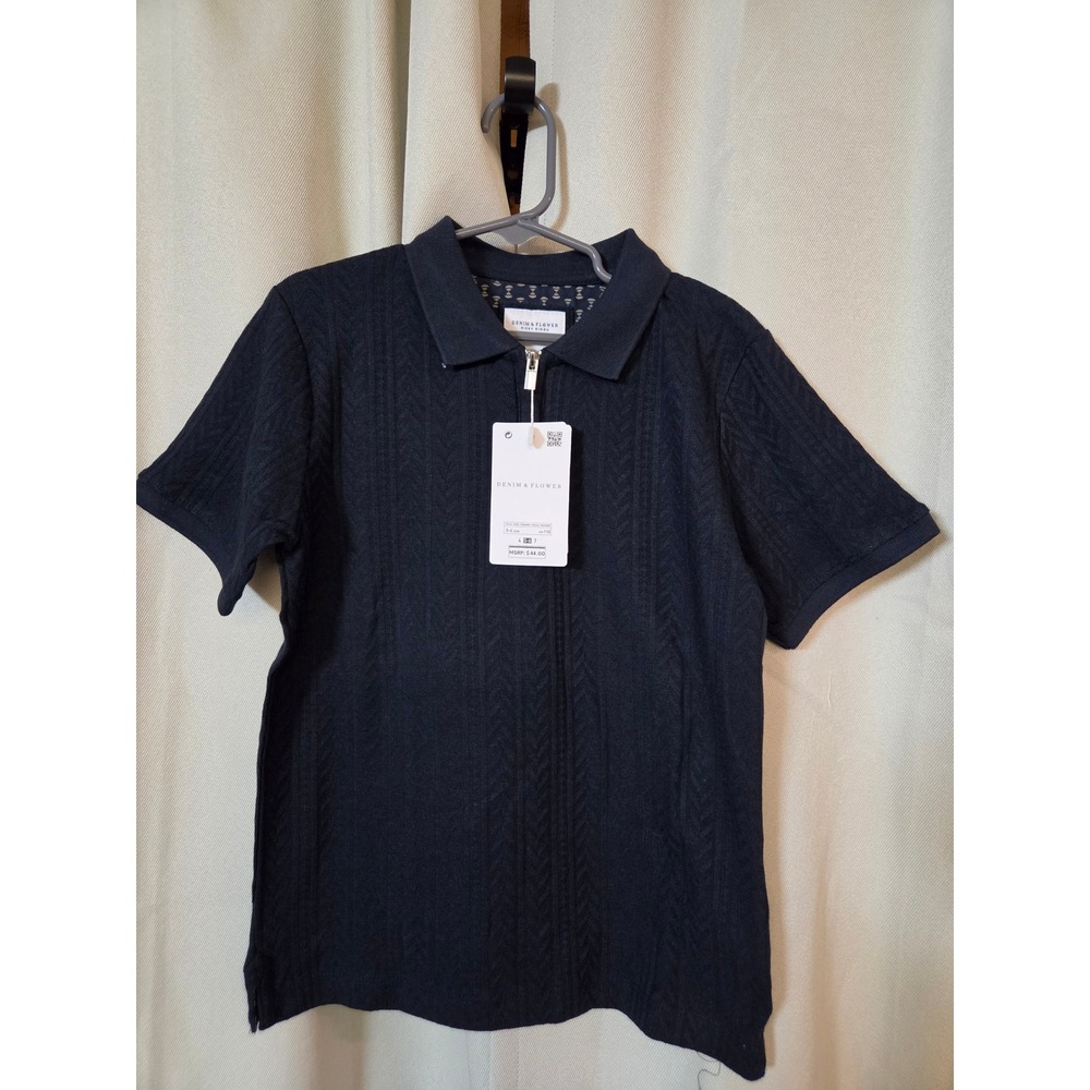 Denim & Flower Ricky Singh Kids Navy Blue Cable Knit Quarter Zip Polo Shirt 5-6